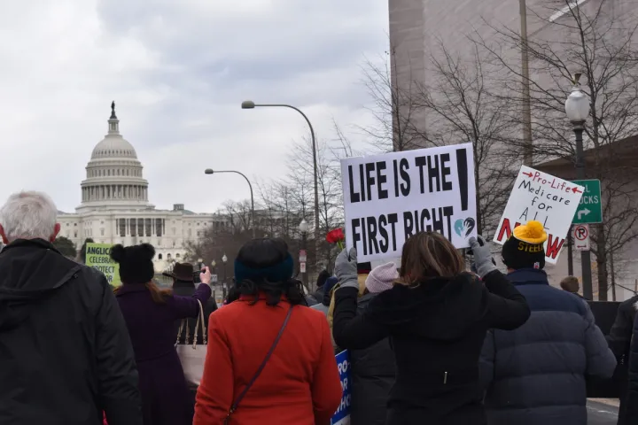 Organizers and a limited number of participants march in the 48th annual March for Life in Washington D.C., Jan. 29, 2021.
